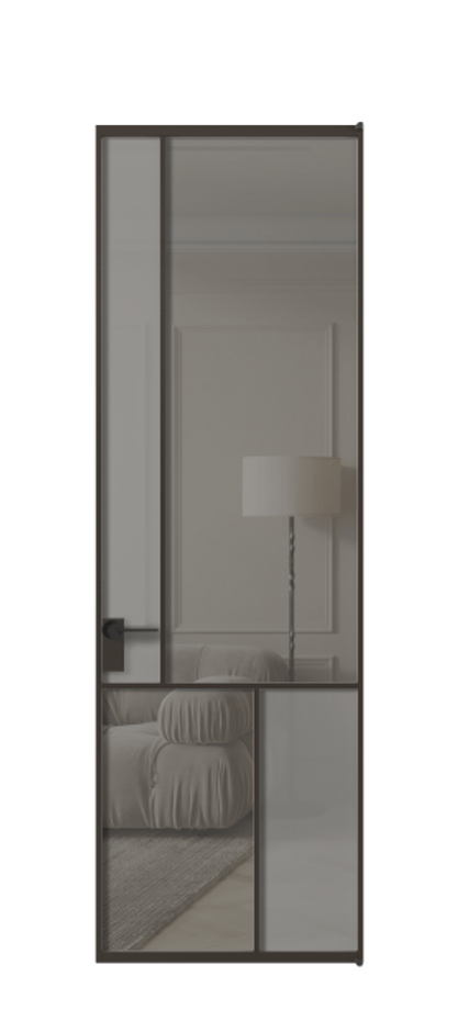 Межкомнатная дверь Мозаик АЛПЛ041.20 Алюминий антрацит Сатинированное серое стекло, триплекс, 6 мм + Прозрачное серое стекло, триплекс Цена 165870 ₽ | Volhovec