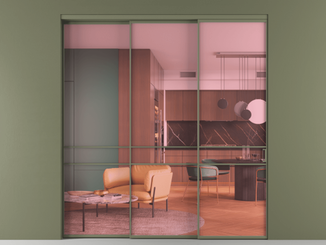 Перегородка Формато внутри проёма 3 створки с синхронным механизмом АЛПР 040.02 Алюминий оливковый тёмный Прозрачное розовое стекло, триплекс. Цена 344540 ₽ 1. Полотно 3 шт. (800/2100 мм)
2. Комплект установки раздвижной системы
3. Базовый комплект фурнитуры
4. Комплект фурнитуры телескопик синхро-2
5.Ручка Рондо. Фабрика дверей Волховец 8 (800) 551 43 19 Перегородка Формато внутри проёма 3 створки с синхронным механизмом АЛПР 040.02 Алюминий оливковый тёмный Прозрачное розовое стекло, триплекс Цена 344540 ₽ | Volhovec